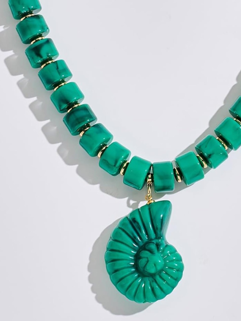 Green Beaded Necklace with Shell Pendant - Picture 2 of 3